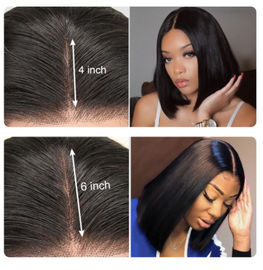 Tóc ngắn màu đen của con người Ren phía trước Tóc giả Bob thẳng 10 Iches - 18 inch